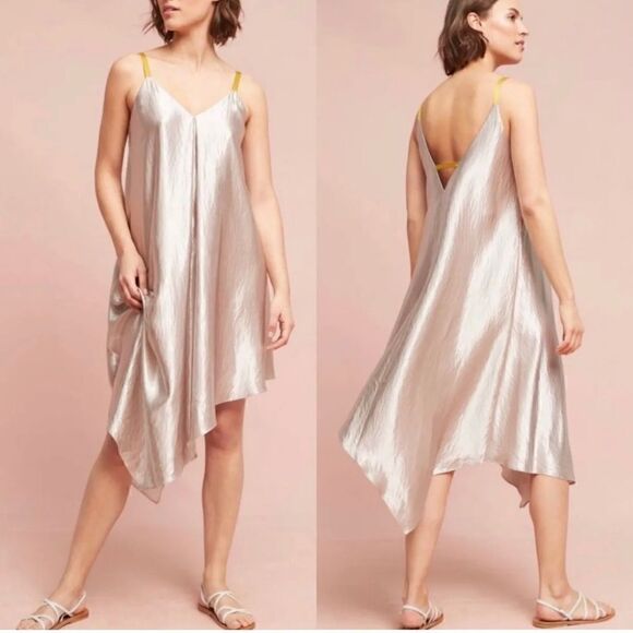 Floreat Slip Dress Monroe Metallic Satin Anthropologie Asymmetric L - Picture 1 of 7